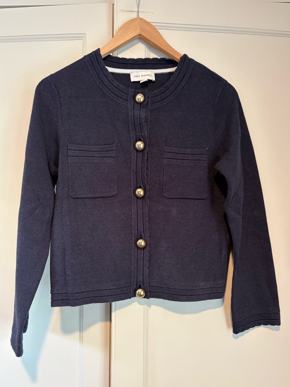 Free Assembly Classic Navy Cardigan with Statement Buttons